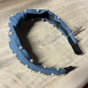 Denim Pearl Headband